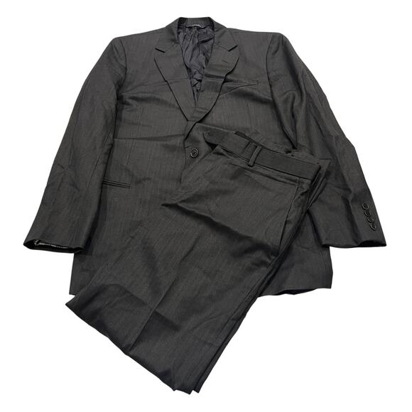 13-19 BROOKS BROTHERS Men's Fitzgerald 1818 Wool Suit Striped Black Size 42R/W36 - Picture 1 of 16